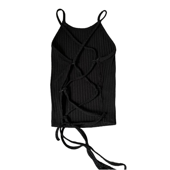 SHEIN BLACK RIBBED HIGH NECK TANK TOP WITH OPEN BACK SIZE XS - Picture 3 of 5